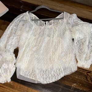 Free People Sheer Lace Blouse in Cream